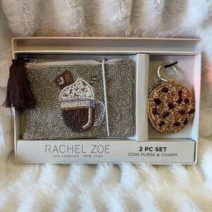 Rachel Zoe Beaded Coin Purse and Charm Set - Silver and Brown